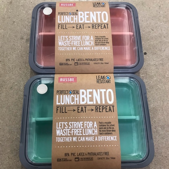 Russbe Other - 2 - Russbe 32oz Two Compartment Bento Boxes In Green And Pink NWT